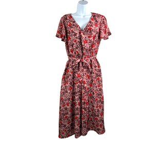 Modcloth‎ fits of bliss floral wrap midi dress pink brown sz L